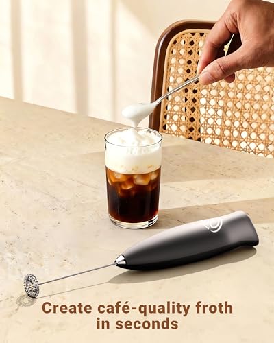 HeyLotie Milk Frother Handheld Frother Wand Drink Mixer Handheld Coffee Stirrers Electric Frother for Coffee Mixer Wand with 2 Whisk frother for protein powder coffee frother handheld -Black - My Kitchen Products