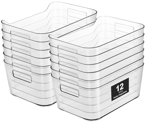 Heyuzb Pantry Organizers and Storage, 12 Pack Clear Plastic Storage Bins for Freezer, Multi-Use Organizer Bins for Kitchen