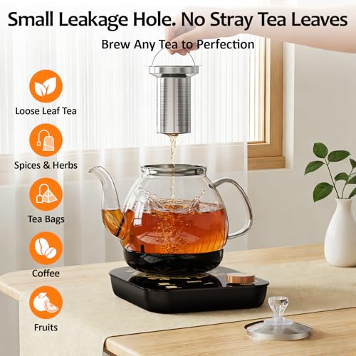 HHT Electric Tea Maker with Infuser, ±1℉ Precise Temperature Control, Glass Electric Kettle for Herbal,Flowers,Fruit Tea and Loose Leaf,BPA-Free,Auto Shut-Off,Brewing Program,Keep Warm,0.8L Black - My Kitchen Products