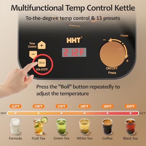 HHT Electric Tea Maker with Infuser, ±1℉ Precise Temperature Control, Glass Electric Kettle for Herbal,Flowers,Fruit Tea and Loose Leaf,BPA-Free,Auto Shut-Off,Brewing Program,Keep Warm,0.8L/27oz Black - My Kitchen Products