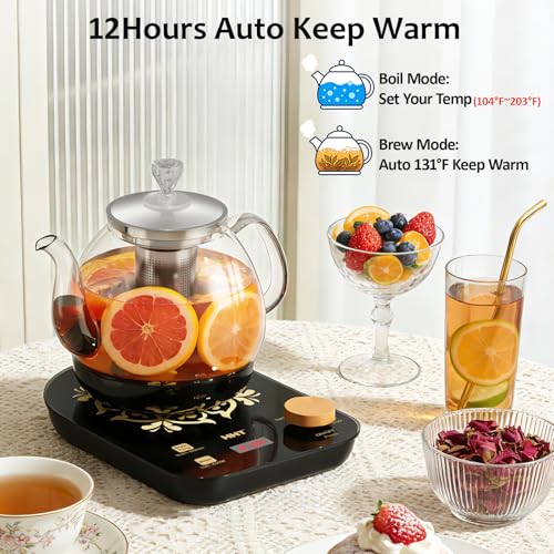 HHT Electric Tea Maker with Infuser, ±1℉ Precise Temperature Control, Glass Electric Kettle for Herbal,Flowers,Fruit Tea and Loose Leaf,BPA-Free,Auto Shut-Off,Brewing Program,Keep Warm,0.8L Black - My Kitchen Products
