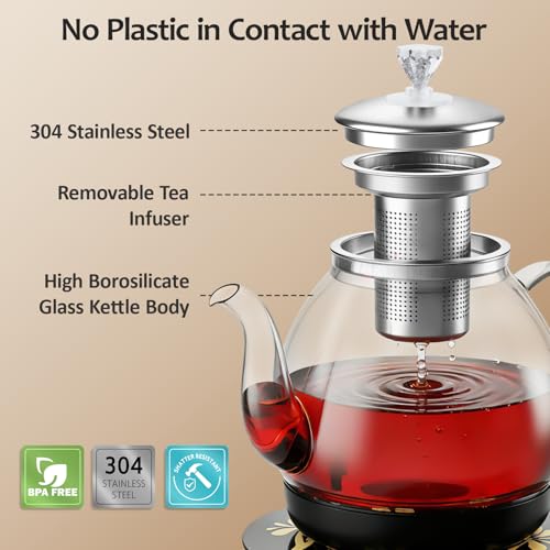 HHT Electric Tea Maker with Infuser, ±1℉ Precise Temperature Control, Glass Electric Kettle for Herbal,Flowers,Fruit Tea and Loose Leaf,BPA-Free,Auto Shut-Off,Brewing Program,Keep Warm,0.8L Black - My Kitchen Products