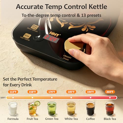 HHT Electric Tea Maker with Infuser, ±1℉ Precise Temperature Control, Glass Electric Kettle for Herbal,Flowers,Fruit Tea and Loose Leaf,BPA-Free,Auto Shut-Off,Brewing Program,Keep Warm,0.8L Black - My Kitchen Products