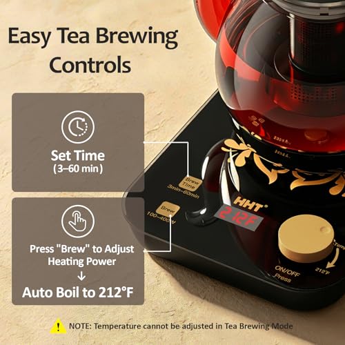 HHT Electric Tea Maker with Infuser, ±1℉ Precise Temperature Control, Glass Electric Kettle for Herbal,Flowers,Fruit Tea and Loose Leaf,BPA-Free,Auto Shut-Off,Brewing Program,Keep Warm,0.8L Black - My Kitchen Products
