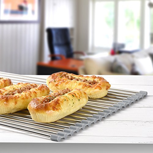 Hhyn Roll-Up Sink Drying Rack 17.7"(L) x 13.8"(W) - Multipurpose Heat Resistant Over The Stainless Steel & Silicone Dish Rollable Kitchen Drainer, Gray - My Kitchen Products