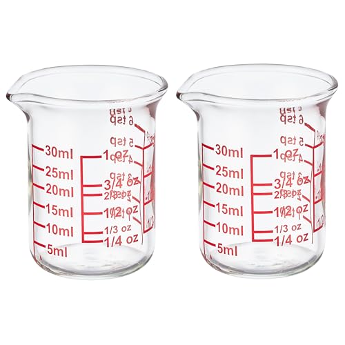 High Borosilicate Glass Measuring Cup with V-Shaped Spout, 30ml (1oz), Pack of 2 - Precision Glass Measuring Cup for Kitchen