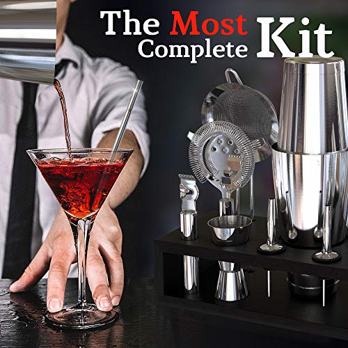 Highball & Chaser 13-Piece Boston Cocktail Shaker Set Stainless Steel Mixology Bartender Kit With Stand For Home Bar Cocktail Set | Laser Engraved Cocktail Tools | Plus E-Book with 30 Cocktail Recipes - My Kitchen Products