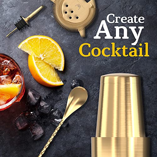 Highball & Chaser Bartender Kit with Black Bamboo Stand Beautiful Cocktail Shaker Set and Bar Tools Stainless Steel Boston Shaker Bartender Kit with Stand (Antique Gold) - My Kitchen Products
