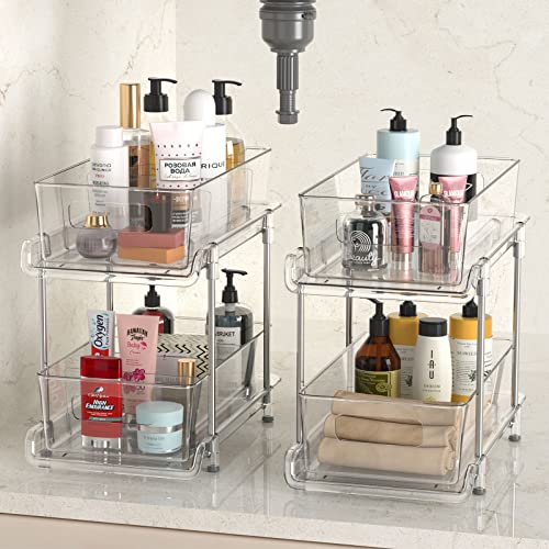 HIHEGD 2-Tier Bathroom Organizer with Dividers, Clear Under Sink and Pull-Out Cabinet Organizer for Kitchen and Pantry Storage - My Kitchen Products