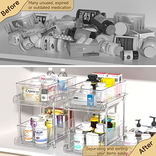 HIHEGD 2-Tier Bathroom Organizer with Dividers, Clear Under Sink and Pull-Out Cabinet Organizer for Kitchen and Pantry Storage - My Kitchen Products