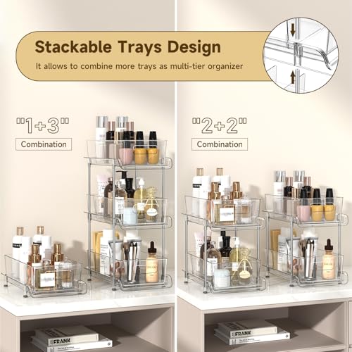 HIHEGD 2-Tier Bathroom Organizer with Dividers, Clear Under Sink and Pull-Out Cabinet Organizer for Kitchen and Pantry Storage - My Kitchen Products