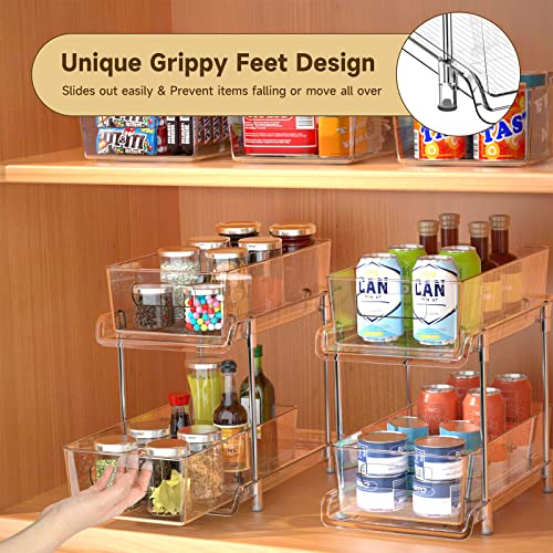 HIHEGD 2-Tier Bathroom Organizer with Dividers, Clear Under Sink and Pull-Out Cabinet Organizer for Kitchen and Pantry Storage - My Kitchen Products