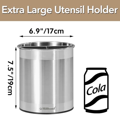 Hillbond 7.5x6.9 Inch EXTRA LARGE Utensil Holder for Countertop, Stainless Steel Rotating Organizer with Removable Divider, Space-Saving for Large Kitchen Utensils Set & Spacious Kitchens - My Kitchen Products