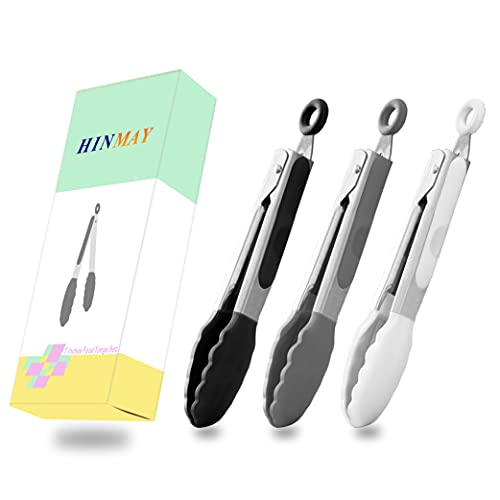 HINMAY Small Silicone Tongs 7-Inch Mini Serving Tongs, Set of 3 (Black Gray White) - My Kitchen Products