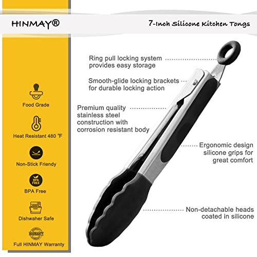 HINMAY Small Silicone Tongs 7-Inch Mini Serving Tongs, Set of 3 (Black Gray White) - My Kitchen Products