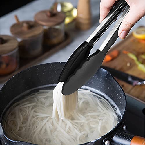 HINMAY Small Silicone Tongs 7-Inch Mini Serving Tongs, Set of 3 (Black Gray White) - My Kitchen Products