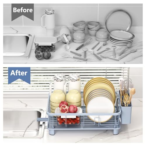 Hiviweer Blue Dish Drying Rack, Dish Rack,Space-Saving Dish Racks for Kitchen Counter with Utensil Holder,Gifts for Women Mothers Day, Kitchen Gadgets & Decor - My Kitchen Products