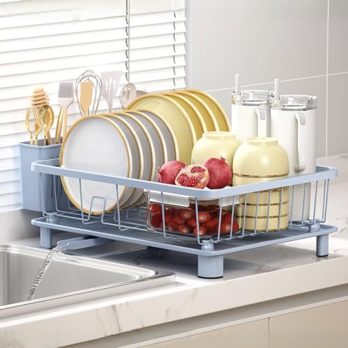 Hiviweer Blue Dish Drying Rack, Dish Rack,Space-Saving Dish Racks for Kitchen Counter with Utensil Holder,Gifts for Women Mothers Day, Kitchen Gadgets & Decor - My Kitchen Products