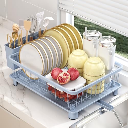 Hiviweer Blue Dish Drying Rack, Dish Rack,Space-Saving Dish Racks for Kitchen Counter with Utensil Holder,Gifts for Women Mothers Day, Kitchen Gadgets & Decor - My Kitchen Products