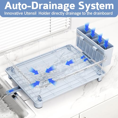 Hiviweer Blue Dish Drying Rack, Dish Rack,Space-Saving Dish Racks for Kitchen Counter with Utensil Holder,Gifts for Women Mothers Day, Kitchen Gadgets & Decor - My Kitchen Products