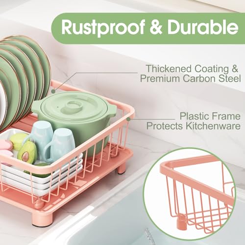 Hiviweer Pink Dish Drying Rack - Space-Saving Dish Rack,Dish Racks for Kitchen Counter with Drainboard, Birthday Christmas Day Mothers Day Thanksgiving Gifts for Mom Grandma Wife Kitchen Enthusiasts - My Kitchen Products