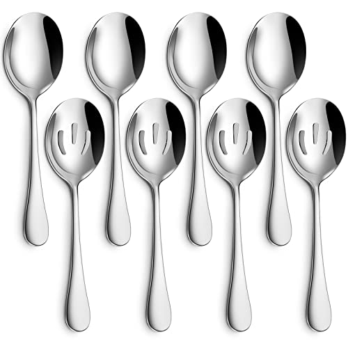 Hiware 8-Piece Serving Set, Includes 4 Spoons and 4 Slotted Spoons, 18/8 Stainless Steel Buffet Utensils, Mirror
