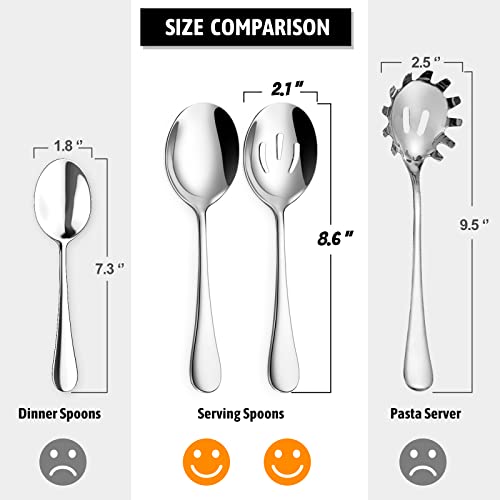 Hiware 8-Piece Serving Set - Includes 4 Spoons and 4 Slotted Spoons, 18/8 Stainless Steel Buffet Utensils - Mirror Polished, Dishwasher Safe, 8.6-Inch - My Kitchen Products
