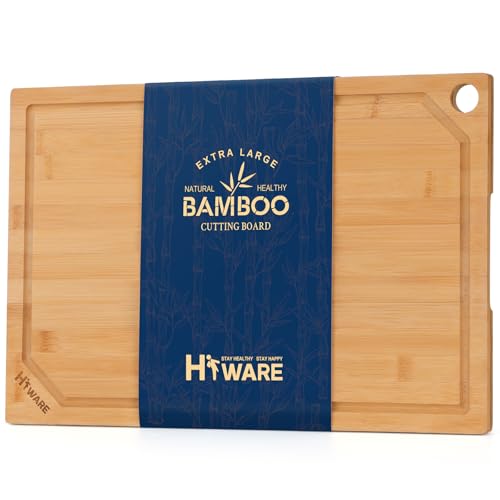 Hiware Extra Large Bamboo Cutting Board for Kitchen, Heavy Duty Wood Cutting Board with Juice Groove, 100% Organic Bamboo, Pre Oiled, 18" x 12" - My Kitchen Products