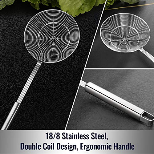Hiware Solid Stainless Steel Spider Strainer Skimmer Ladle for Cooking and Frying, Kitchen Utensils Wire Strainer Pasta Spoon, 5.4 Inch - My Kitchen Products