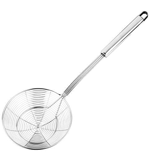 Hiware Solid Stainless Steel Spider Strainer Skimmer Ladle for Cooking and Frying, Kitchen Utensils Wire Strainer Pasta Spoon, 5.4 Inch - My Kitchen Products