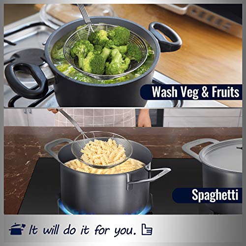 Hiware Solid Stainless Steel Spider Strainer Skimmer Ladle for Cooking and Frying, Kitchen Utensils Wire Strainer Pasta Spoon, 5.4 Inch - My Kitchen Products