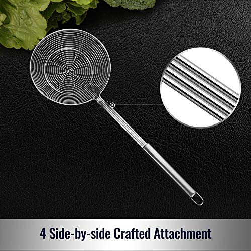 Hiware Solid Stainless Steel Spider Strainer Skimmer Ladle for Cooking and Frying, Kitchen Utensils Wire Strainer Pasta Spoon, 5.4 Inch - My Kitchen Products