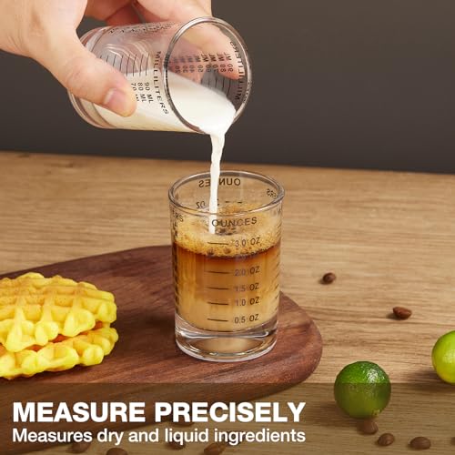 Hlukana 2 Pack Shot Glass Measuring Cup, 3 Ounce Heavy Base Jigger, Espresso Shot Glass, Liquid Glass Cup, Round Shot Glasses, Small Glass Shot Cups for Vodka, Whiskey, Tequila, Espresso, Liquor - My Kitchen Products