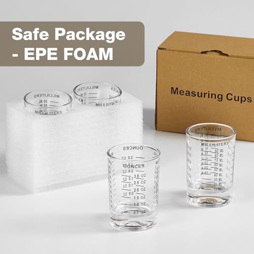 Hlukana 2 Pack Shot Glass Measuring Cup, 3 Ounce Heavy Base Jigger, Espresso Shot Glass, Liquid Glass Cup, Round Shot Glasses, Small Glass Shot Cups for Vodka, Whiskey, Tequila, Espresso, Liquor - My Kitchen Products