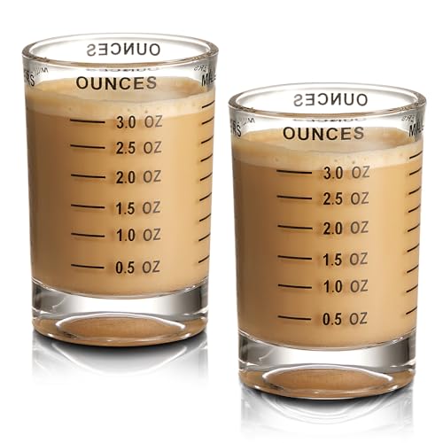 Hlukana 2 Pack Shot Glass Measuring Cup, 3 Ounce Heavy Base Jigger, Espresso Shot Glass, Liquid Glass Cup, Round Shot