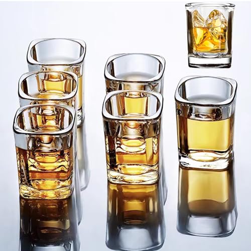 Hlukana 6 Pack Heavy Base Shot Glasses Set, 2.2 oz Clear Tequila Square Shot Glass Bulk, Espresso Shot Glass for Vodka
