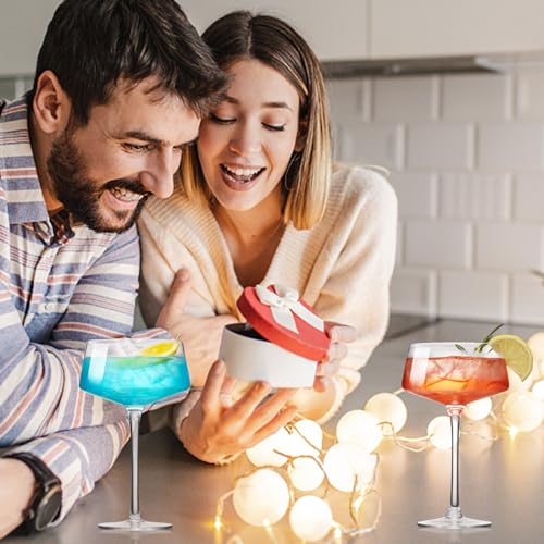 Hlukana Hand Blown Martini Glasses Set of 4, 8 oz Coupe Glass, Premium Crystal Cocktail Glassess, Champagne Glass, Handblown Drinkware Set, Perfect for Bar, Cocktails, Martinis, Margaritas, Parties - My Kitchen Products