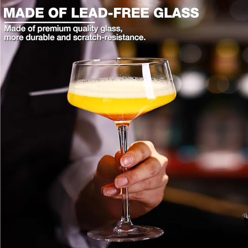 Hlukana Hand Blown Martini Glasses Set of 4, 8 oz Coupe Glass, Premium Crystal Cocktail Glassess, Champagne Glass, Handblown Drinkware Set, Perfect for Bar, Cocktails, Martinis, Margaritas, Parties - My Kitchen Products