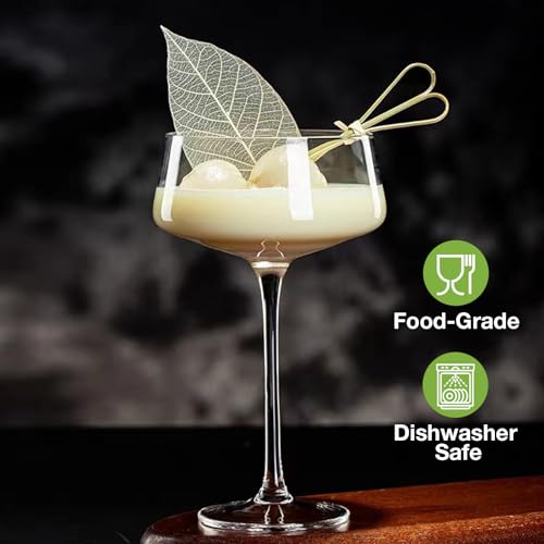 Hlukana Hand Blown Martini Glasses Set of 4, 8 oz Coupe Glass, Premium Crystal Cocktail Glassess, Champagne Glass, Handblown Drinkware Set, Perfect for Bar, Cocktails, Martinis, Margaritas, Parties - My Kitchen Products