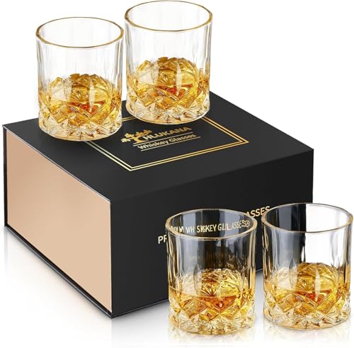 Hlukana Luxury Box Old Fashioned Whiskey Glasses Set of 4, 11 OZ Cocktail Glasses, Bourbon Rocks Scotch