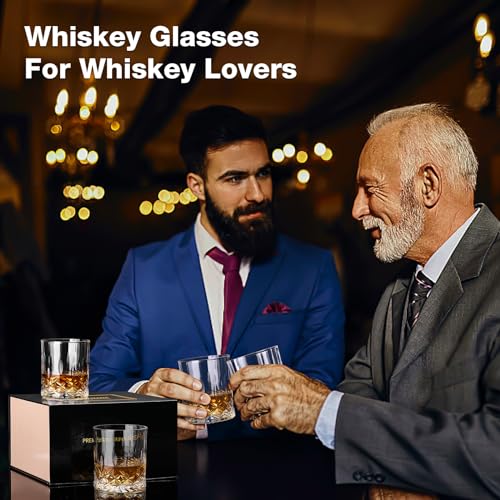 Hlukana Luxury Box Old Fashioned Whiskey Glasses Set of 4, 11 OZ Cocktail Glasses, Bourbon Rocks Scotch Glasses, Barware for Scotch Rum Vodka Liquor, Gifts for Men Father Grandfather Boss - My Kitchen Products