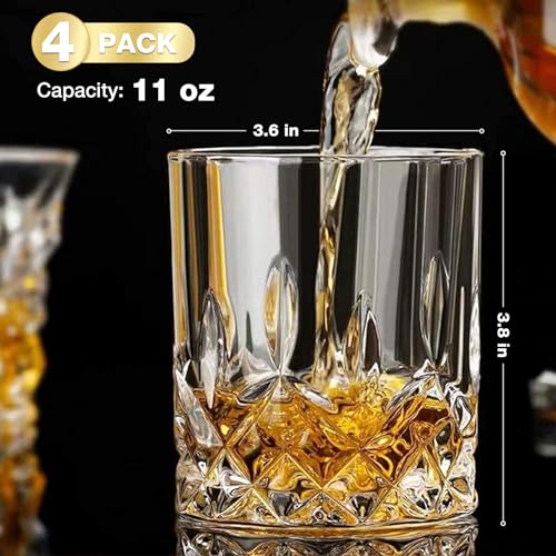 Hlukana Luxury Box Old Fashioned Whiskey Glasses Set of 4, 11 OZ Cocktail Glasses, Bourbon Rocks Scotch Glasses, Barware for Scotch Rum Vodka Liquor, Gifts for Men Father Grandfather Boss - My Kitchen Products