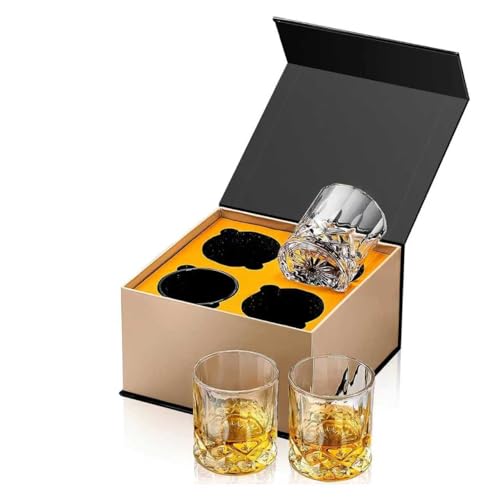 Hlukana Luxury Box Old Fashioned Whiskey Glasses Set of 4, 11 OZ Cocktail Glasses, Bourbon Rocks Scotch Glasses, Barware for Scotch Rum Vodka Liquor, Gifts for Men Father Grandfather Boss - My Kitchen Products