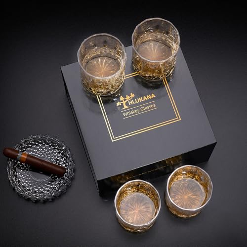 Hlukana Luxury Box Old Fashioned Whiskey Glasses Set of 4, 11 OZ Cocktail Glasses, Bourbon Rocks Scotch Glasses, Barware for Scotch Rum Vodka Liquor, Gifts for Men Father Grandfather Boss - My Kitchen Products