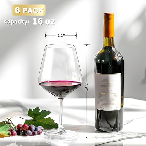 Hlukana Unbreakable Wine Glasses Set of 6, 16 oz Plastic Wine Glasses with Stem, BPA Free, Reusable Wine Glass for Poolside, Outdoors Camping Picnic Restaurants Home Bar Christmas Unique Gift - My Kitchen Products