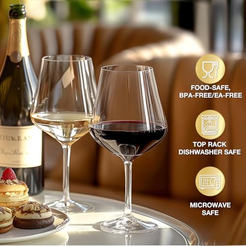 Hlukana Unbreakable Wine Glasses Set of 6, 16 oz Plastic Wine Glasses with Stem, BPA Free, Reusable Wine Glass for Poolside, Outdoors Camping Picnic Restaurants Home Bar Christmas Unique Gift - My Kitchen Products