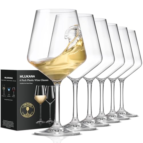 Hlukana Unbreakable Wine Glasses Set of 6, 16 oz Plastic Wine Glasses with Stem, BPA Free, Reusable Wine Glass for Poolside