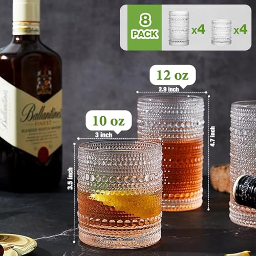 Hlukana Vintage Hobnail Drinking Glasses Set of 8, 12 oz Highball Glasses & 10 oz Cocktail Glasses Set, Kitchen Water Glasses Cup, Bar Tumbler Glassware Set for Beer, Juice, Cocktail, Whiskey, Milk - My Kitchen Products
