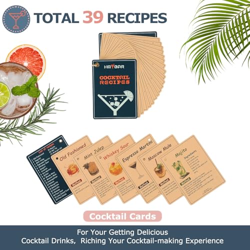 HMYBAR® 22-Piece Cocktail Shaker Set, Mixology Bartender Kit with 24oz Cobbler Shaker, Home Bar Tool Set with Black Bamboo Stand, 39 Recipe Cards, Glass Markers, Gift for Men & Dad - My Kitchen Products