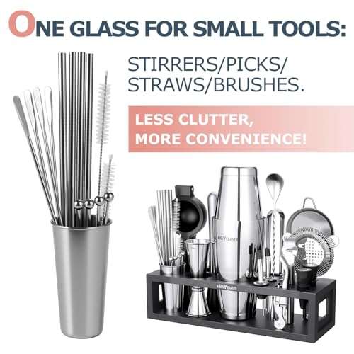 HMYBAR® Bartender Kit with Black Bamboo Stand, 31-Piece Cocktail Shaker Set, 20/28 oz Boston Shaker Set for Home Bar, Mixology Bar Tool Set with 39 Recipe Cards - My Kitchen Products